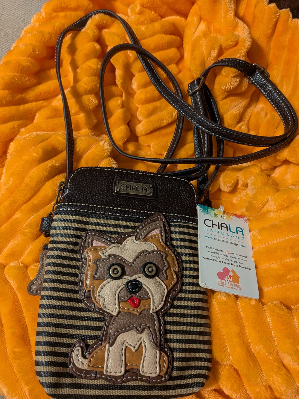 Chala Brown Stripe Crossbody with Dog Applique